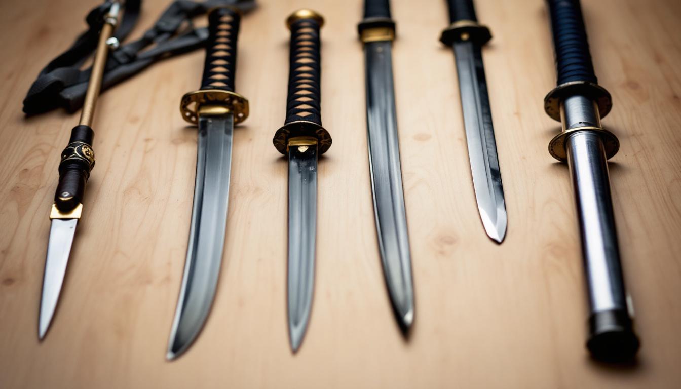 Différents types de sabres japonais alignés pour comparaison