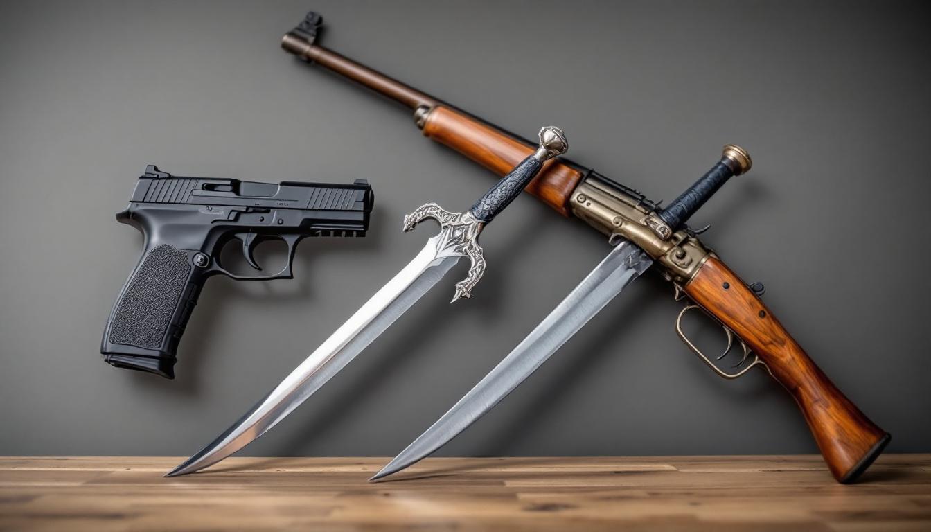 Comparaison visuelle entre katana, wakizashi et tanto disposés côte à côte